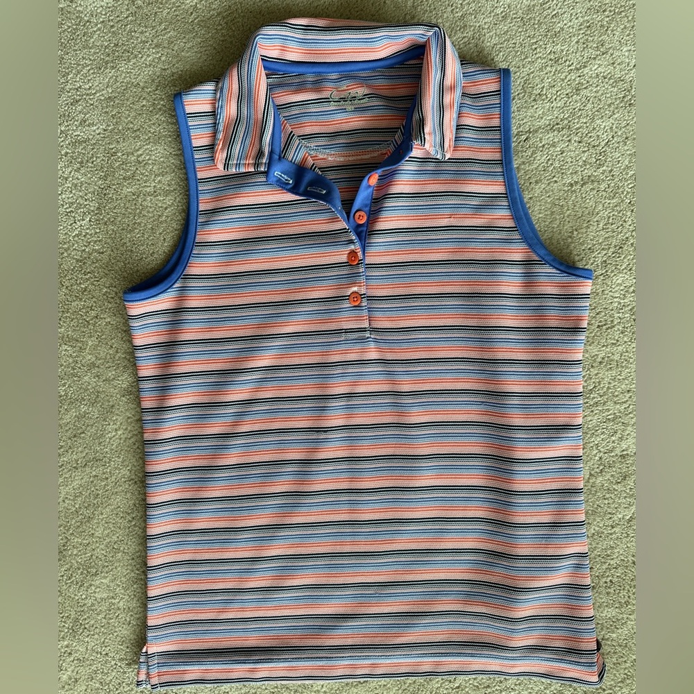Cracked Wheat Striped Sleeveless Polo